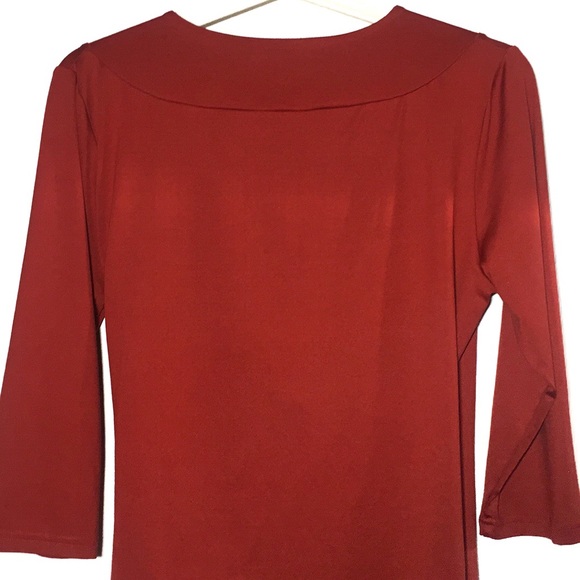 DANIER Red Deep-Cut Top 3/4 Sleeve Blouse - Picture 6 of 8